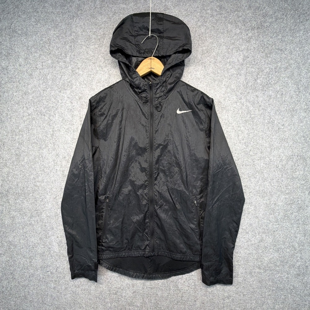 Nike Running Essential Windbreaker Jacket Black Ripstop Hooded Mens XS
